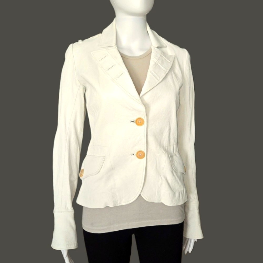 Henry DUARTE Ivory Bone 2-Button Unique Seam Details "Magrite" Leather Blazer XS
